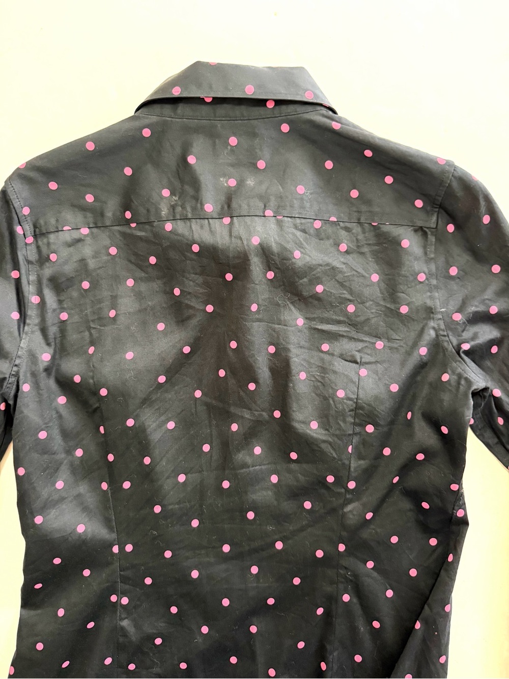 Banana Republic Factory Black Pink Polka Dot Top Size 10 Button Down Shirt - Picture 7 of 15